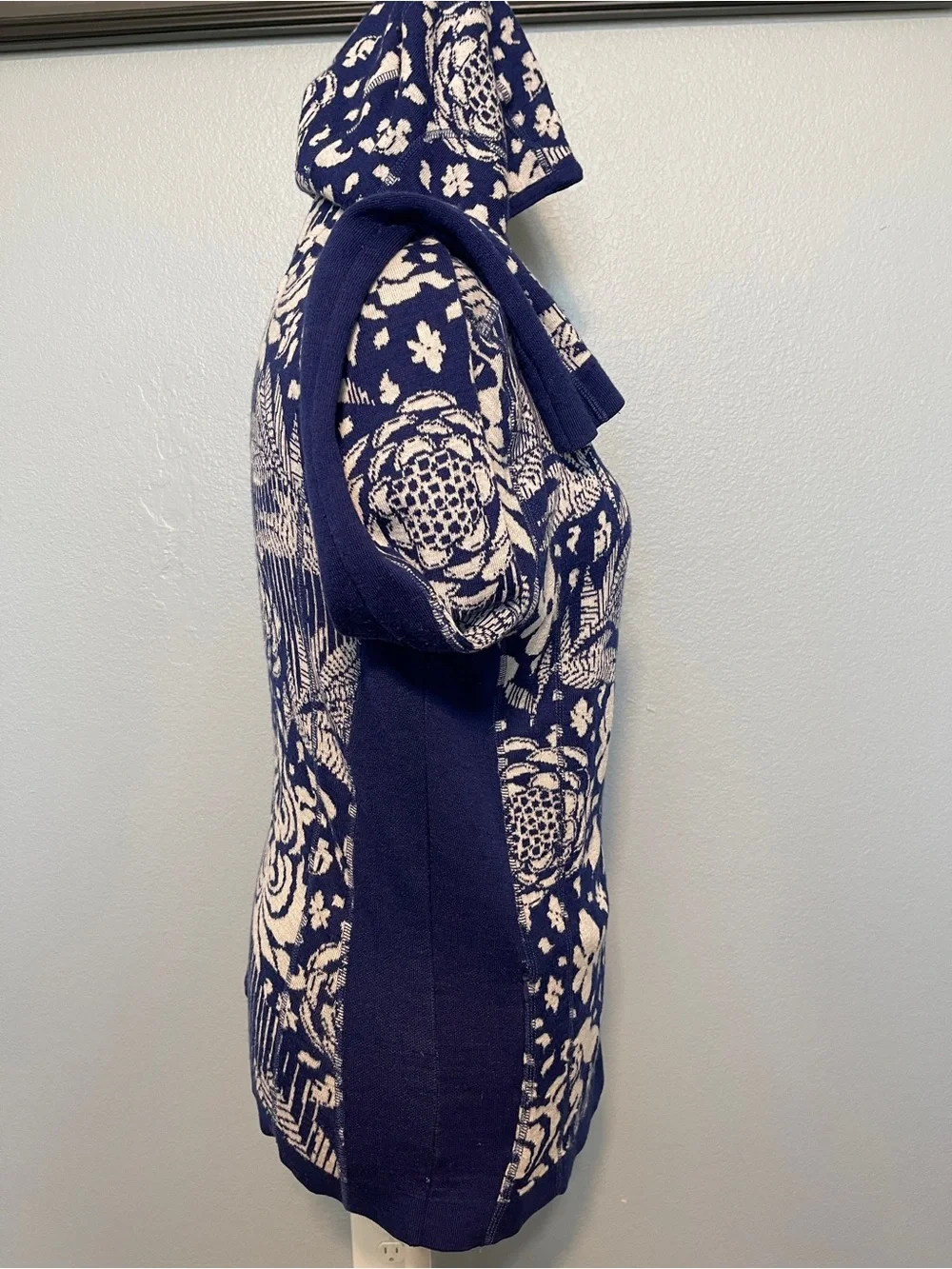 KÜHL Hooded Full Zip Merino Wool Sweater Jacket Blue Ivory Floral Women’s XL